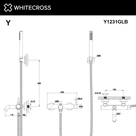 Смеситель для ванны WHITECROSS Y Y1231GLB золото брашированное