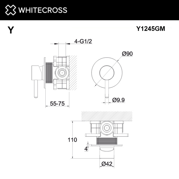 Смеситель встраиваемый WHITECROSS Y Y1245GM графит