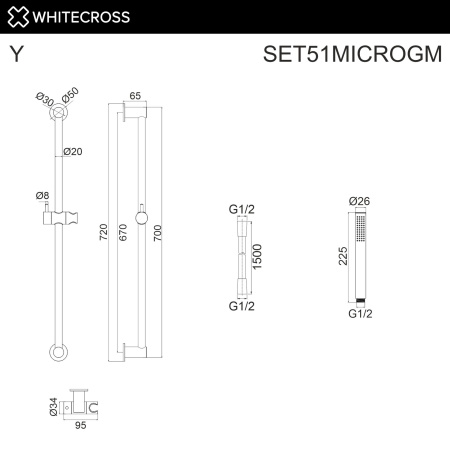 Душевой гарнитур WHITECROSS SET51MICROGM графит
