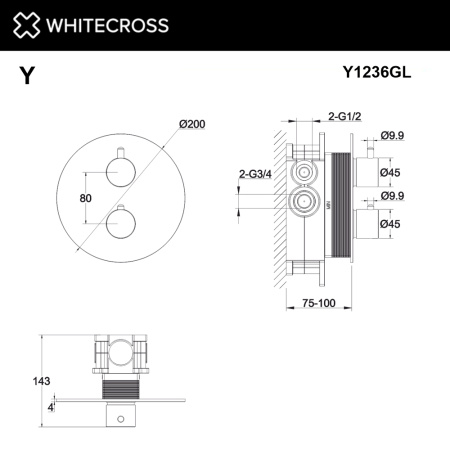 Смеситель термостатический встраиваемый WHITECROSS Y Y1236GL золото гленцевое