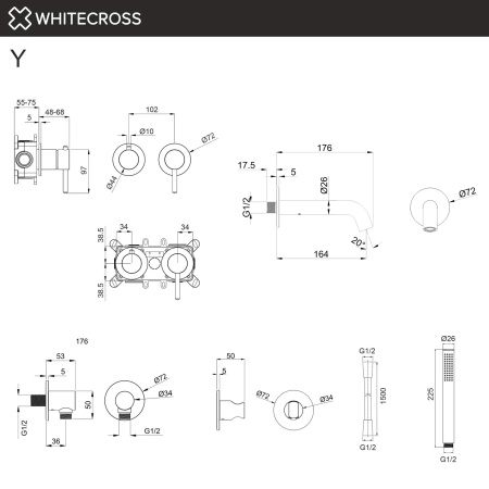Смеситель для ванны скрытого монтажа WHITECROSS Y YSET1240SGM графит