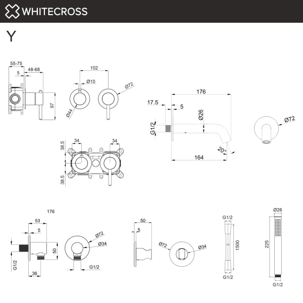 Смеситель для ванны скрытого монтажа WHITECROSS Y YSET1240SNIB никель брашированный