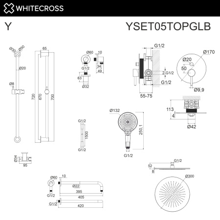 Душевой комплект с ручным и тропическим душем WHITECROSS Y YSET05TOPGLB золото брашированное