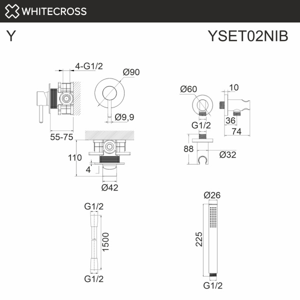 Душевой комплект с ручным душем WHITECROSS Y YSET02NIB никель брашированный