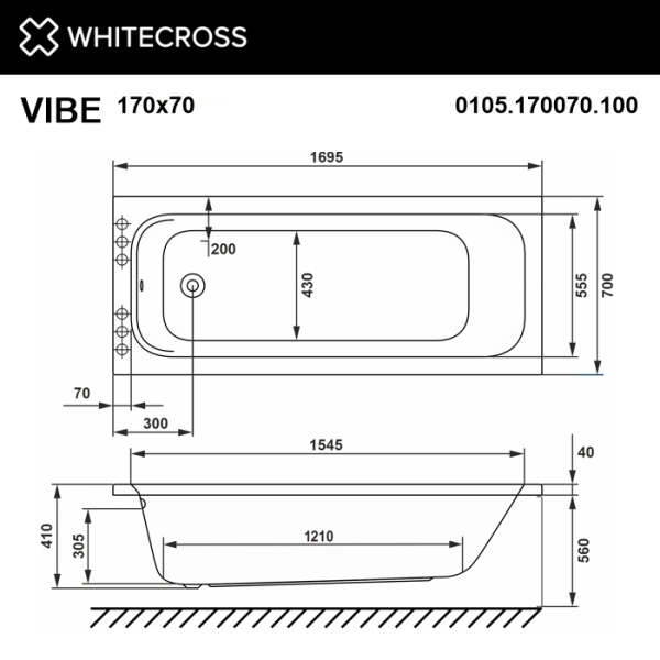 Акриловая ванна WHITECROSS Vibe "SMART NANO" 0105.170070.100.SMARTNANO.CR 170х70 белая глянецевая/хром