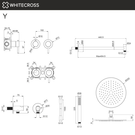 Душевой комплект с ручным и тропическим душем WHITECROSS Y YSET13BL черный матовый