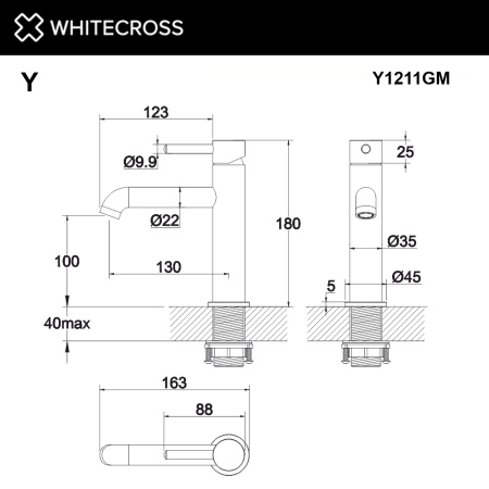 Смеситель для раковины M WHITECROSS Y Y1211GM графит