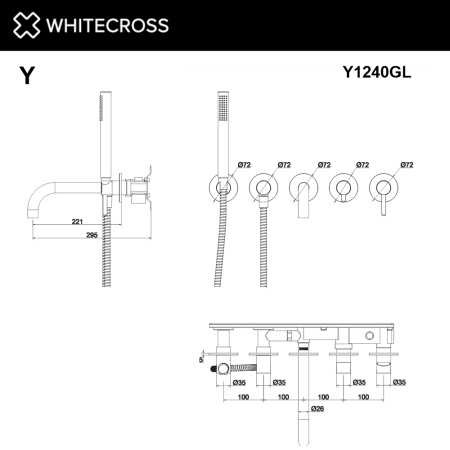 Смеситель для ванны скрытого монтажа WHITECROSS Y Y1240GL золото гленцевое