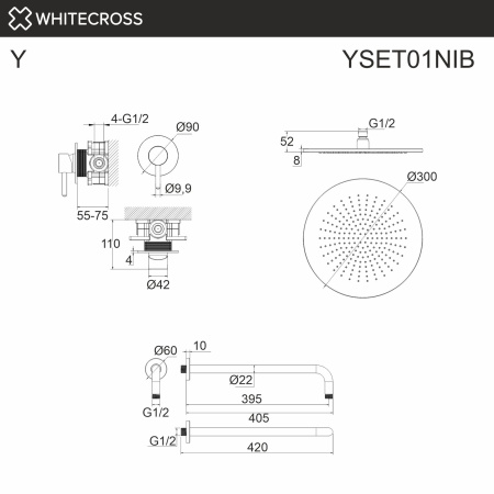 Душевой комплект с тропическим душем WHITECROSS Y YSET01NIB никель брашированный