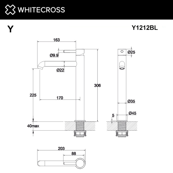 Смеситель для раковины L WHITECROSS Y Y1212BL черный матовый