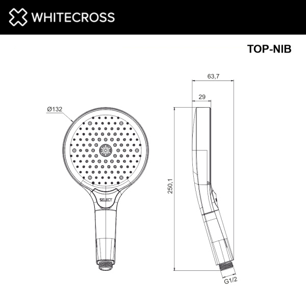 Душевая лейка WHITECROSS TOP-NIB никель брашированный